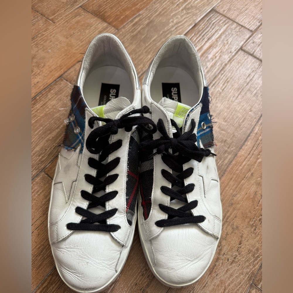 Golden Goose White Sneakers with Black Laces and Colorful Accents